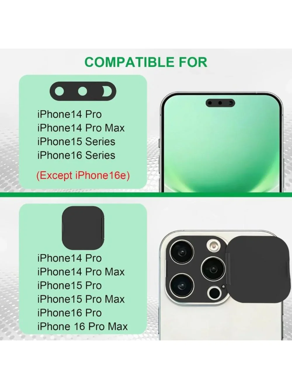 2-Pack Privacy Camera Lens Protector for iPhone 16 Pro/Pro Max - Anti-Spy Cover